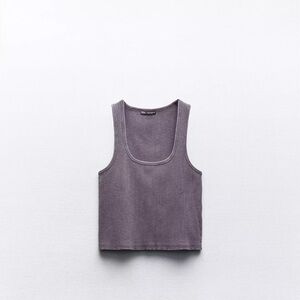 Women's washed ribbed Purple Tank Top Zara